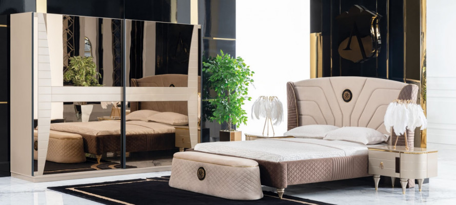 Luxury set bedroom bed nightstand dresser stool group suite new 5-piece.
