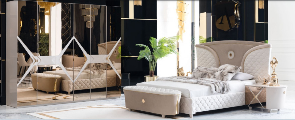 Bed Nightstand Wardrobe 6-piece Bedroom Set Design Luxury Stool Modern