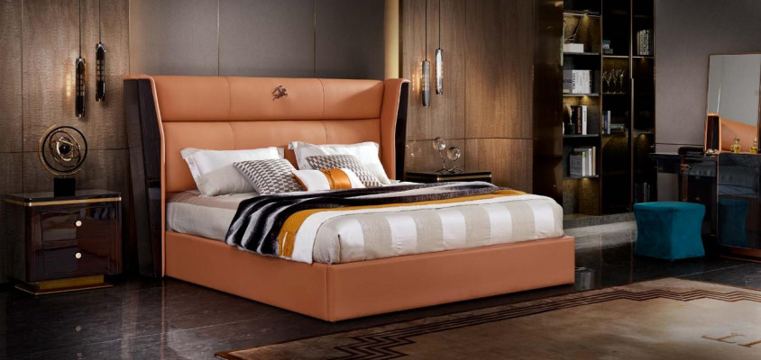 Leather Bed Bedroom Furniture Design Group 3-piece Set 2x Nightstands