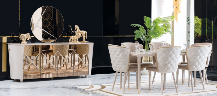 Dining room set group ensemble table new dining table 6x chairs sideboard mirror 9-piece
