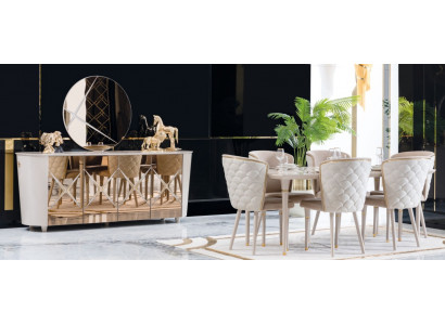 Dining room set group ensemble table new dining table 6x chairs sideboard mirror 9-piece