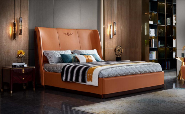 Bed 2 x Nightstand Bedroom Orange Creative Modern Furniture Wood Luxury Beds
