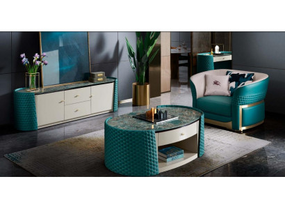 Coffee table base cabinet wood leather turquoise modern new 2-piece design furniture