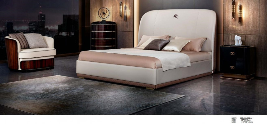 Bed 2x Nightstand Leather Wood Bedroom Leather Bed Modern Design Furniture