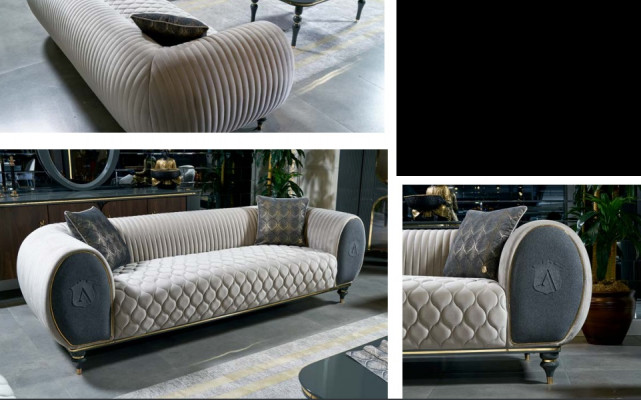 Three-seater sofa, 3-seater fabric luxury couch, large upholstered 230 cm designer