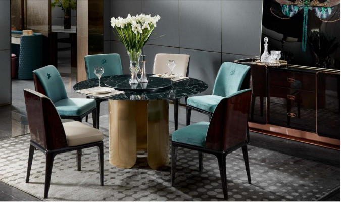 Dining table black marble dining room stainless steel round table design furniture