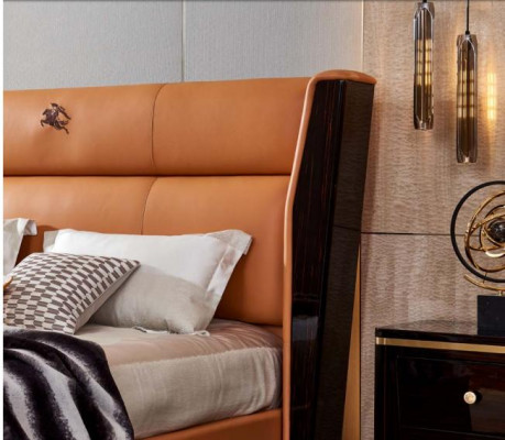 Bed Leather Orange Bedroom Creative Modern Design Furniture Wood Luxury Beds