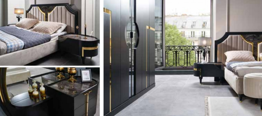 Bed 2x Nightstand 3-piece Set Design Luxury Complete Sets Bedroom Complete