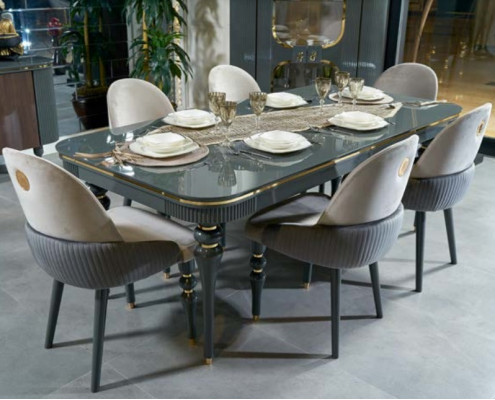 Dining room set, dining group, wood, table, tables, complete 7-piece set, dining table, 6x chairs