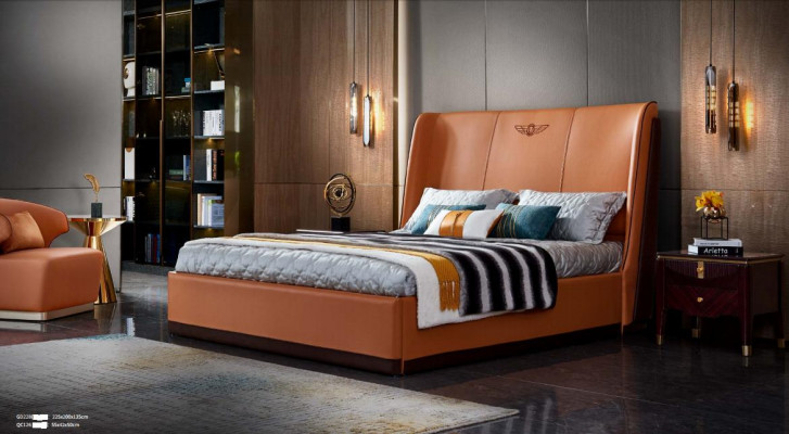 Bed 2 x Nightstand Bedroom Orange Creative Modern Furniture Wood Luxury Beds