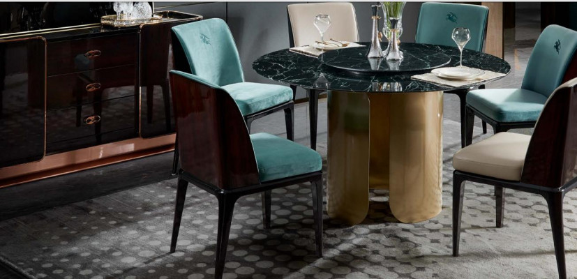 Dining table black marble dining room stainless steel round table design furniture
