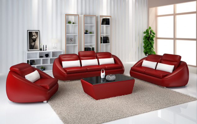 Luxury Furniture Sofa Suite Couch Sofa Upholstery 3+2 Red Seat Cushion Set
