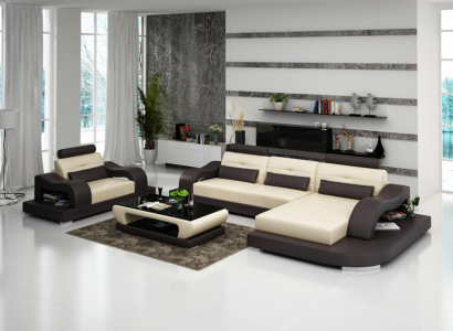 Living landscape corner sofa L-shape armchair set suite leather couch 2-piece.