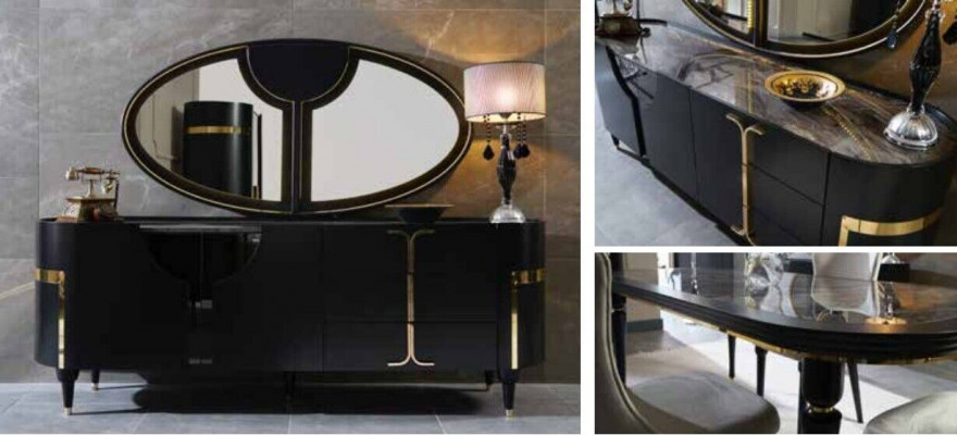 Table set furniture dining table 4 chairs luxury style furniture chair group sideboard 8-piece