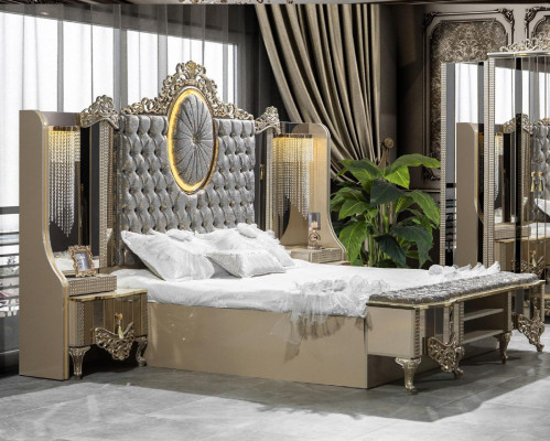 Luxury Suite Bedroom Double Bed Classic Beige Set 3-piece. New
