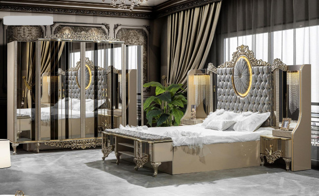 Luxury Suite Bedroom Double Bed Classic Beige Set 3-piece. New