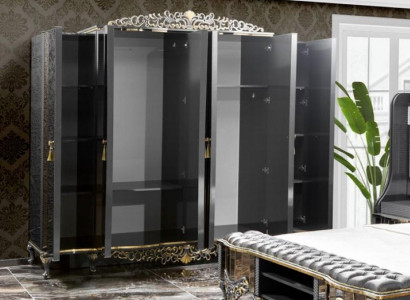 Wardrobe Closet Wood Luxury Classic Cabinets Black Bedroom New