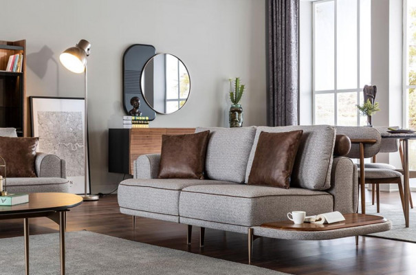 Gray cushions 3+2 seater set living room designer coffee table luxury furniture