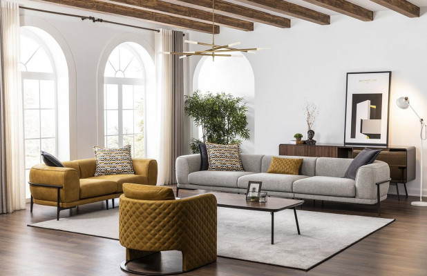 Sofa set Sofas Imitation Leather Sofa 321 Seater Modern Yellow Armchair Set