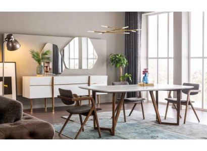 Dining table set, dining room, dining table, chairs, table set 7-piece, wood, white, modern