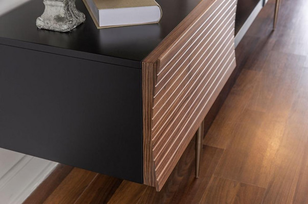 RTV lowboard TV stand shelves sideboard wood modern brown living room