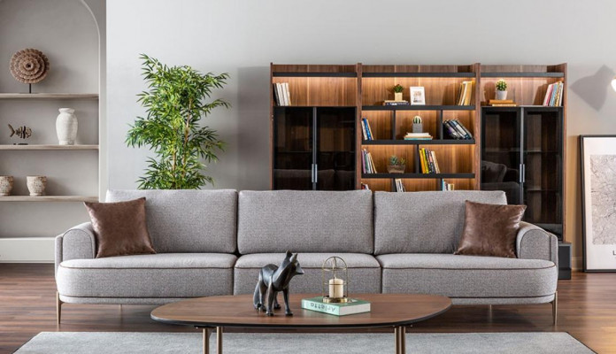Three-seater sofa, 3-seater fabric sofa, modern sofas, gray fabric couch, new