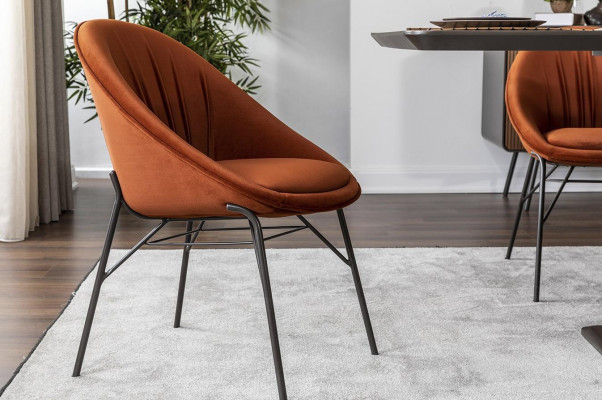 Set of dining chairs, kitchen chairs, armchairs, 6-piece, fabric, orange