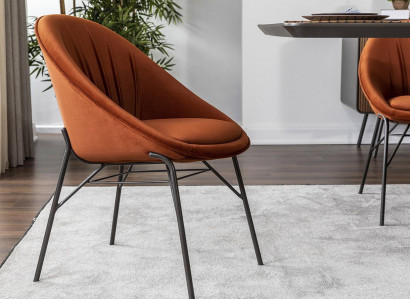 Set of dining chairs, kitchen chairs, armchairs, 6-piece, fabric, orange