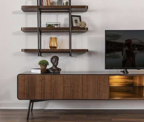 RTV lowboard, TV stand, shelves, sideboard, living room, wood, brown, modern