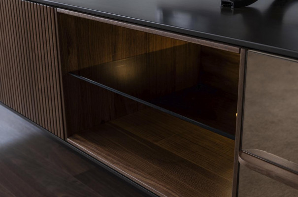 RTV lowboard, TV stand, shelves, sideboard, living room, wood, brown, modern