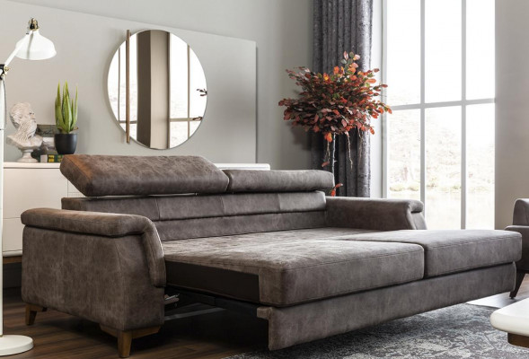 Three-seater sofa 3-seater fabric sofa sofas grey fabric with bed function