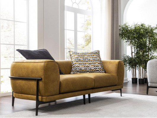 Modern two-seater sofa 2-seater sofas modern yellow faux leather couch design