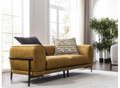 Modern two-seater sofa 2-seater sofas modern yellow faux leather couch design