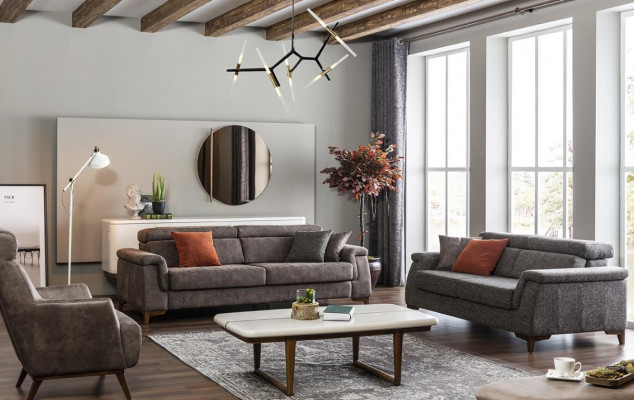 Sofa set 321-seater fabric sofa sofa fabric armchair gray with bed function