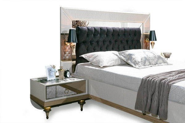 Bedroom set bed 2x bedside tables textile wardrobe modern 4 pieces.