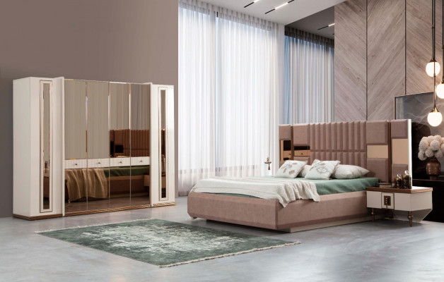 Bedroom complete set 4-piece bed 2x bedside tables wardrobe beds