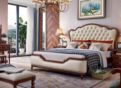 Bed, 2x Nightstands, Dressing Table, Bench, Bedroom Luxury Wood 6-piece Set