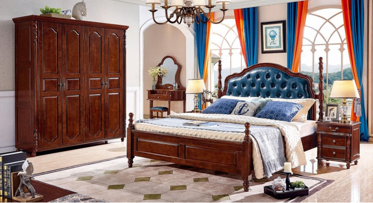 Bedroom set 4-piece classic bed + 2x bedside tables wardrobe