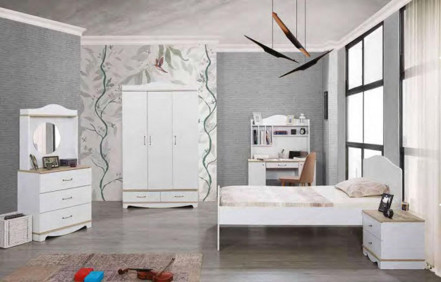 Complete youth room children's room set bed wardrobe chest of drawers 5-piece furniture