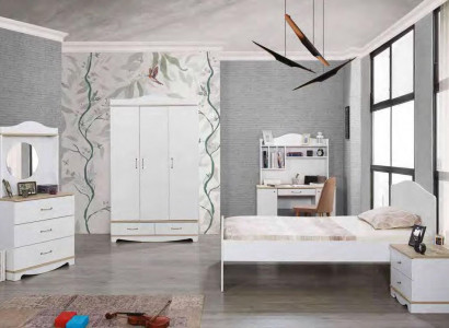 Complete youth room children's room set bed wardrobe chest of drawers 5-piece furniture