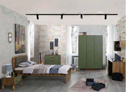 Youth Room Children's Room Complete Single Bed Wardrobe Dresser Design 5-piece set