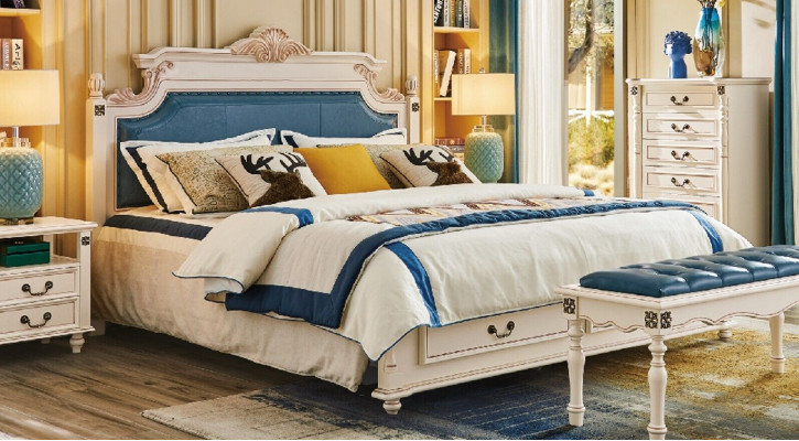 Bed Cushion Design Luxury Double Hotel Beds Bedroom Baroque Wood Furniture New