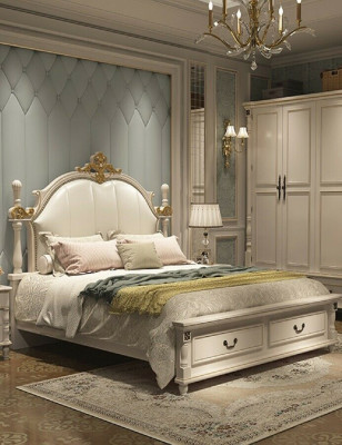 Bed Cushion Design Luxury Double Hotel Beds Royal Baroque Wood Furniture New