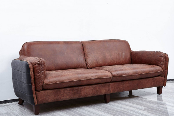Luxury vintage 3+2 seater genuine leather furniture living room sofa suite loft set