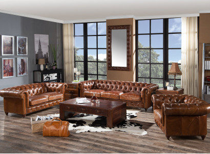 Design Club Lounge 4-Seater Sofa Leather Sofa Three-Seater Vintage Leather Chesterfield