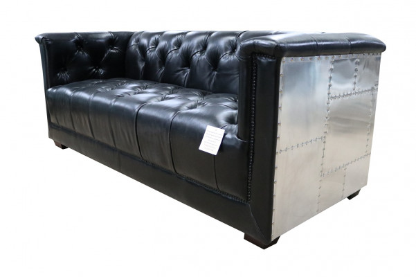 Sofa Chesterfield 3-Seater Vintage Aviator Airplane Genuine Leather Aluminum Sofas