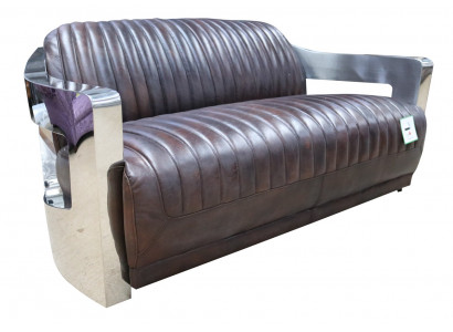 Vintage leather sofa aluminum couches three-seater genuine leather sofas couch silver