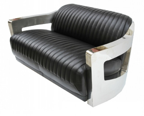 Leather Sofa Three-Seater Couch Sofa Aviator Airplane Aluminum Furniture Vintage