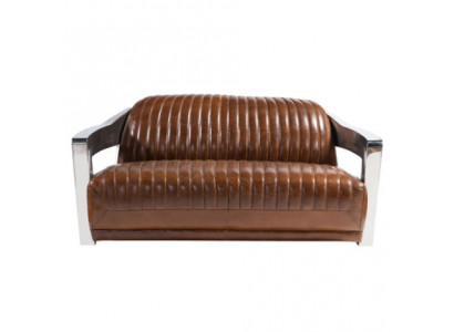 Genuine leather sofa leather design sofa 3-seater vintage couch aluminum metal