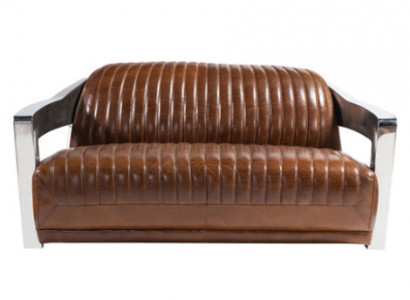 Genuine leather sofa leather design sofa 3-seater vintage couch aluminum metal